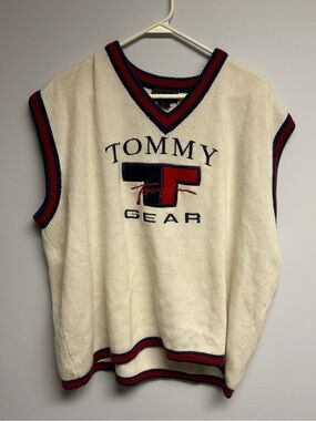 Men's Cream Knit Vest with Red & Navy Trim
